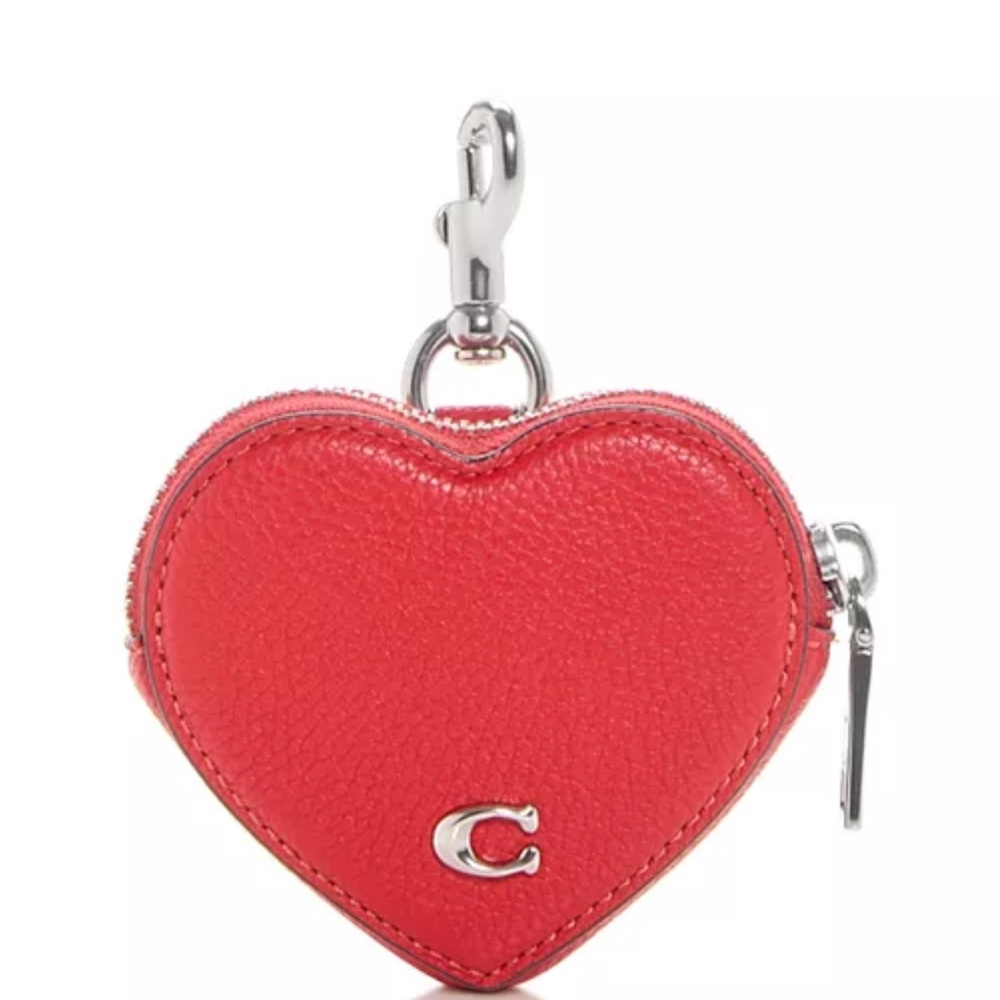 Coach Red Heart Coin Holder with Silver Accent